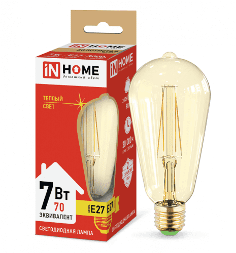 Купить Лампа In-Home Deco ST64 золотистая 7W Е27 3000К светодиодная по низкой цене