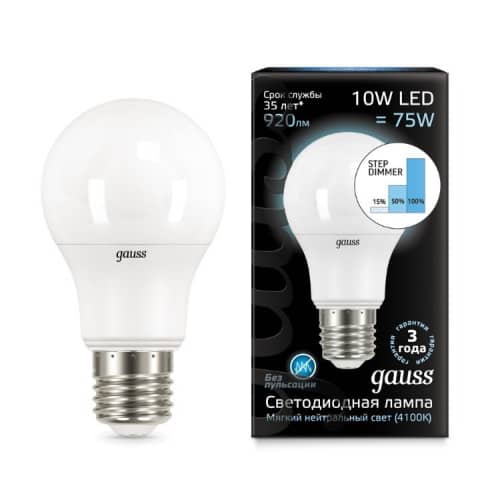 Купить Лампа Gauss 102502210-S A60 10W E27 4100K step dimmable светодиодная по низкой цене