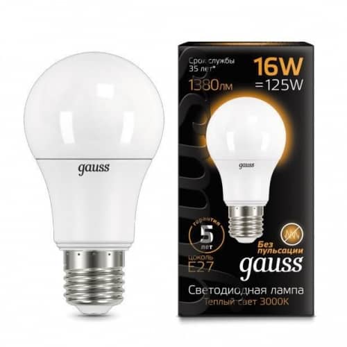 Купить Лампа Gauss 102502116 A60 16W E27 3000K светодиодная по низкой цене