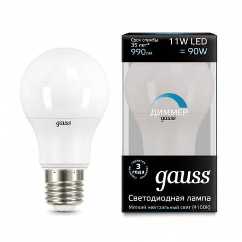 Купить Лампа Gauss 102502211-D A60-dim E27 11W 4100К диммируемая светодиодная по низкой цене