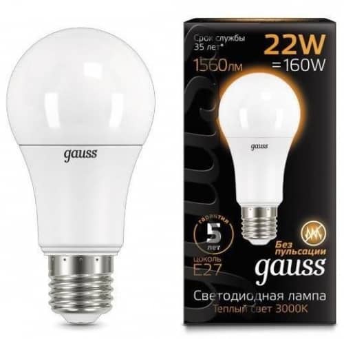 Купить Лампа Gauss 102502122 A70 22W E27 3000K светодиодная по низкой цене