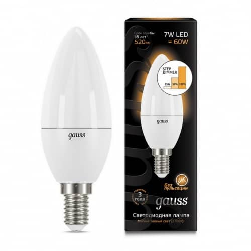 Купить Лампа Gauss 103101107-S Candle E14 7W 2700К step dimmable светодиодная по низкой цене