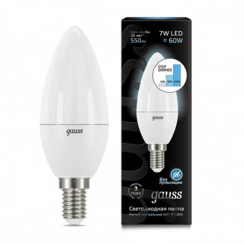 Купить Лампа Gauss 103101207-S Candle E14 7W 4100К step dimmable светодиодная по низкой цене