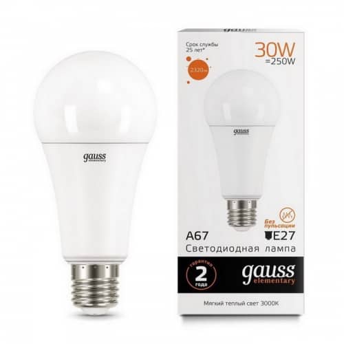 Купить Лампа Gauss 73219 Elementary A67 30W E27 3000K светодиодная по низкой цене