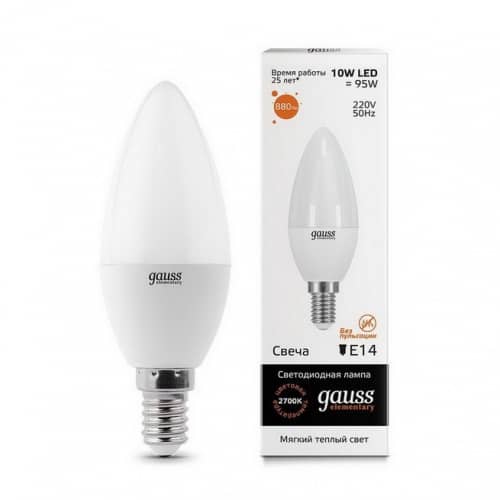 Купить Лампа Gauss 33110 Elementary Candle 10W E14 2700K светодиодная по низкой цене