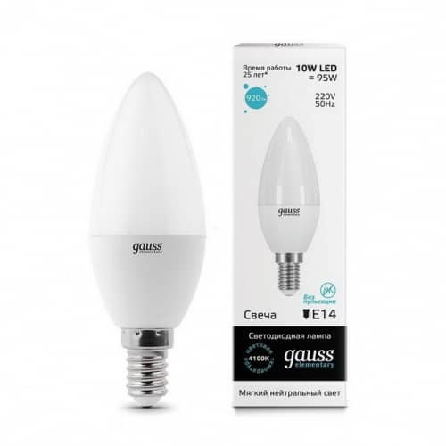 Купить Лампа Gauss 33120 Elementary Candle 10W E14 4100K светодиодная по низкой цене