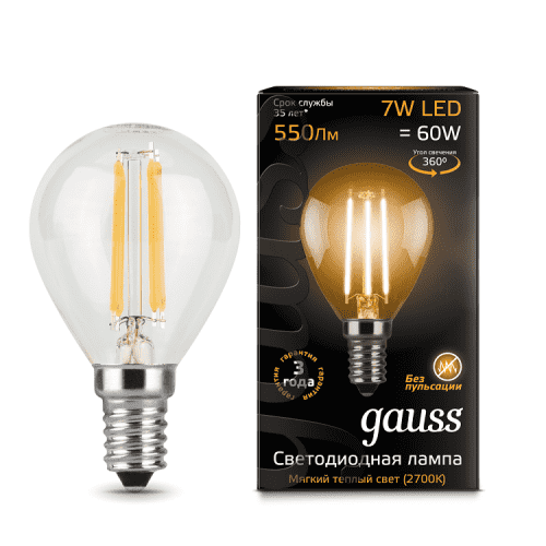Купить Лампа Gauss 105801107 Filament Globe E14 7W 2700K светодиодная по низкой цене