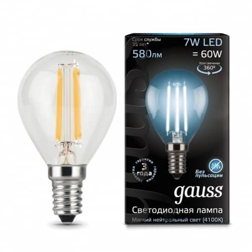 Купить Лампа Gauss 105801207 Filament Globe E14 7W 4100K светодиодная по низкой цене