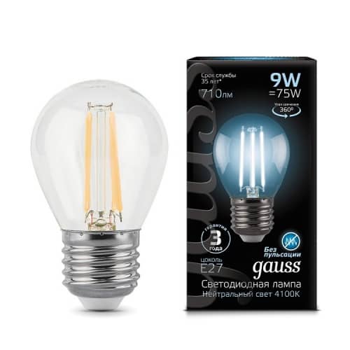 Купить Лампа Gauss 105802209 Filament Globe E27 9W 4100K светодиодная по низкой цене