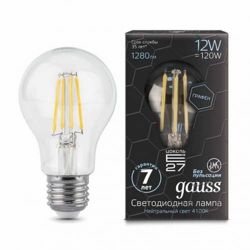 Купить Лампа Gauss 102802212 Filament Graphene A60 E27 12W 4100К светодиодная по низкой цене