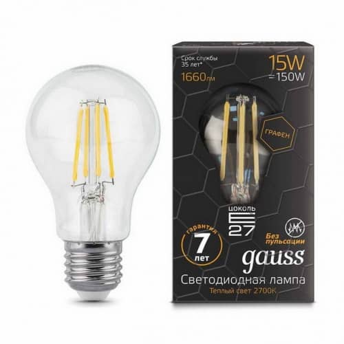 Купить Лампа Gauss 102802115 Filament Graphene A60 E27 15W 2700К светодиодная по низкой цене