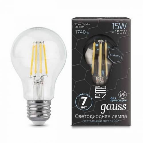 Купить Лампа Gauss 102802215 Filament Graphene A60 E27 15W 4100К светодиодная по низкой цене