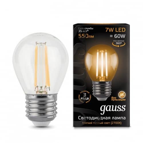 Купить Лампа Gauss 105802107 Filament Globe E27 7W 2700K светодиодная по низкой цене