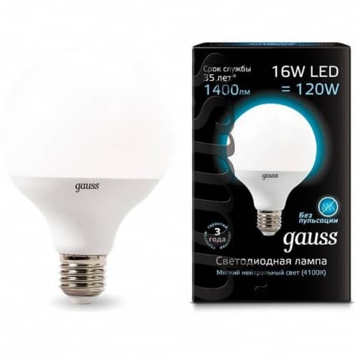 Купить Лампа Gauss 105102216 G95 E27 16W 4100K светодиодная по низкой цене