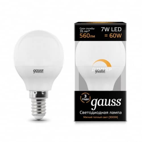Купить Лампа Gauss 105101107-D Globe-dim E14 7W 3000К диммируемая светодиодная по низкой цене