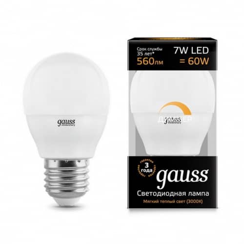 Купить Лампа Gauss 105102107-D Globe-dim E27 7W 3000К диммируемая светодиодная по низкой цене