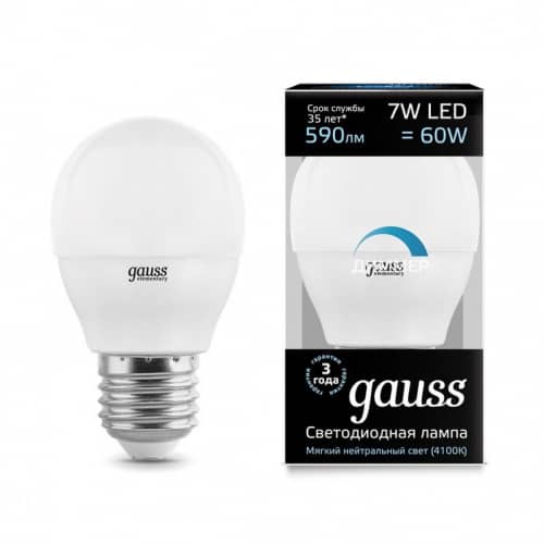 Купить Лампа Gauss 105102207-D Globe-dim E27 7W 4100К диммируемая светодиодная по низкой цене