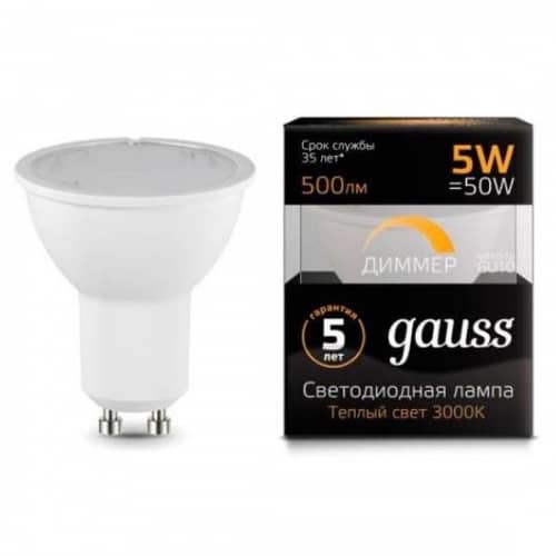 Купить Лампа Gauss 101506105-D MR16 GU10-dim 5W 3000K диммируемая светодиодная по низкой цене