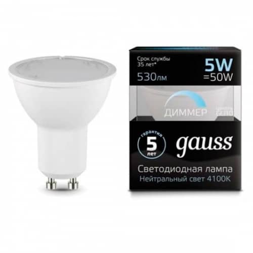 Купить Лампа Gauss 101506205-D MR16 GU10-dim 5W 4100K диммируемая светодиодная по низкой цене