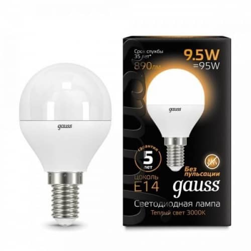 Купить Лампа Gauss 105101110 Globe E14 9.5W 3000K светодиодная по низкой цене