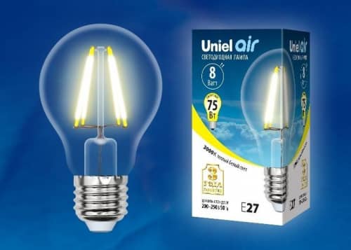 Купить Лампа Uniel Air LED-A60-8W/E27 прозрачная 3000K светодиодная по низкой цене