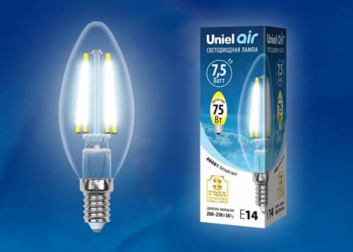 Купить Лампа Uniel Air LED-C35-7,5W/E14 прозрачная 4000K светодиодная по низкой цене