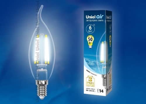 Купить Лампа Uniel Air LED-CW35-6W/E14 прозрачная 4000K светодиодная по низкой цене