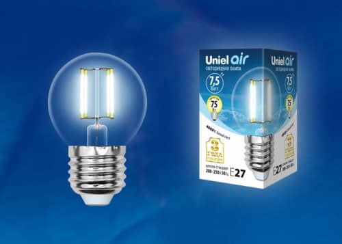 Купить Лампа Uniel Air LED-G45-7,5W/E27 прозрачная 4000K светодиодная по низкой цене