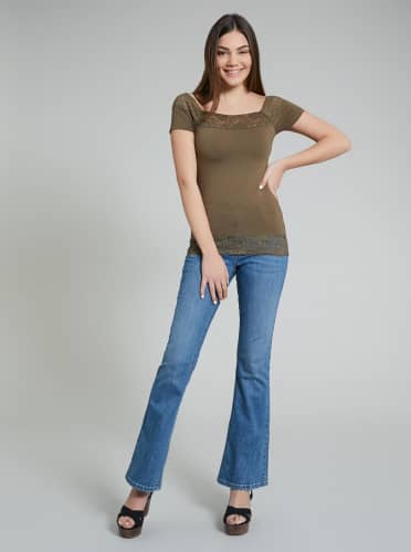 Купить Футболка Piazza Italia 25995 кружевная, оливковая по низкой цене