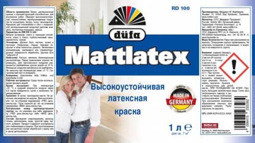 Купить Краска моющаяся латексная dufa Mattlatex RD 100 белая база 1 1 л по низкой цене