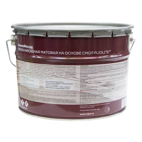 Купить Краска фасадная ALPA Pliolite AlpaFacade на основе смол база A 9 л белая по низкой цене