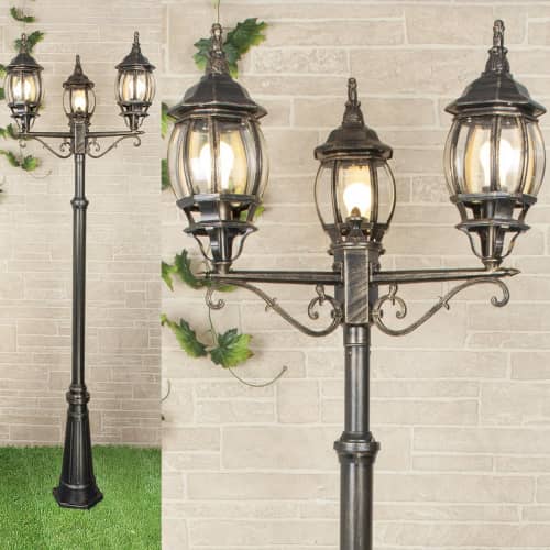 Купить Фонарный столб Elektrostandard NLG99HL005 Е27 3х100 Вт черное золото садово-парковый по низкой цене