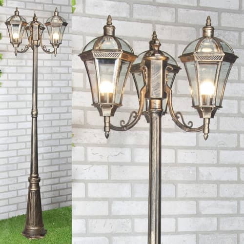 Купить Фонарный столб Elektrostandard Capella F/3 Е27 3х60 Вт черное золото садово-парковый по низкой цене