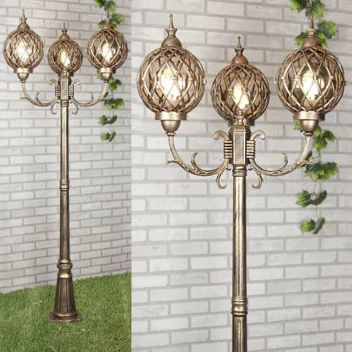 Купить Фонарный столб Elektrostandard Sirius F/3 Е27 3х60 Вт черное золото садово-парковый по низкой цене