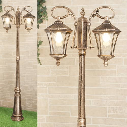 Купить Фонарный столб Elektrostandard Virgo F/2 GLXT-1450F/2 Е27 2х60 Вт черное золото садово-парковый по низкой цене