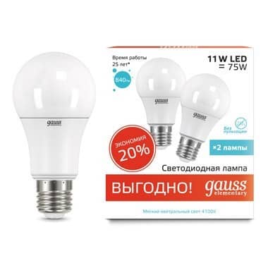 Купить Лампа Gauss 23221P Elementary A60 11W E27 4100K светодиодная по низкой цене