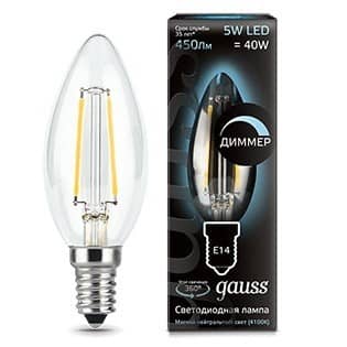Купить Лампа Gauss 103801205-D Filament Candle 5W E14 4100К dimmable светодиодная по низкой цене