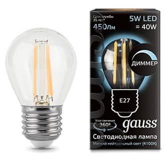 Купить Лампа Gauss 105802205-D Filament Globe 5W E27 4100K dimmable светодиодная по низкой цене