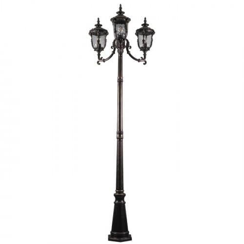 Купить Фонарный столб Feron Шербур PL5009 столб E27 3х60 Вт темно-коричневое золото садово-парковый по низкой цене