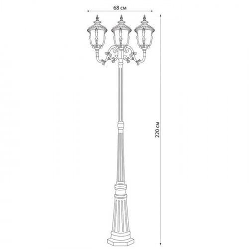 Купить Фонарный столб Feron Шербур PL5009 столб E27 3х60 Вт темно-коричневое золото садово-парковый по низкой цене