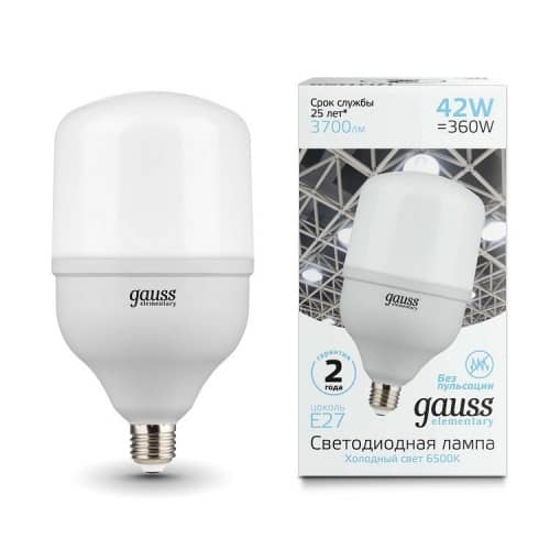 Купить Лампа Gauss Elementary 63234 T120 42W E27 6500K светодиодная по низкой цене