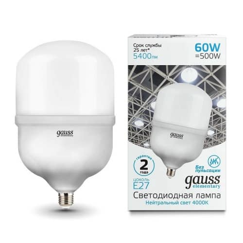 Купить Лампа Gauss Elementary 63226 T160 60W E27 4000K светодиодная по низкой цене