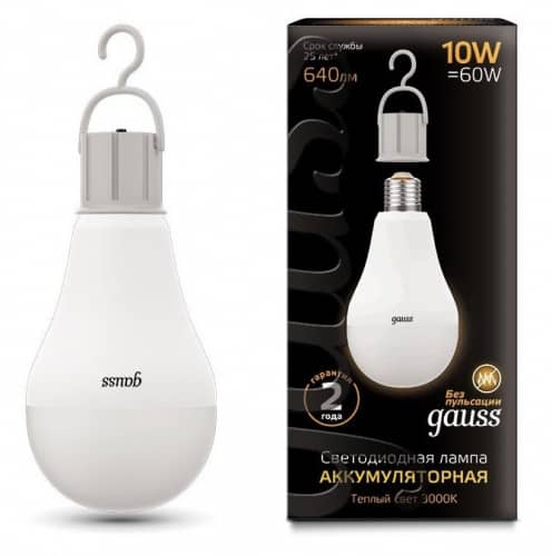 Купить Лампа Gauss 102402100 A60 10W E27 3000K с аккумулятором светодиодная по низкой цене