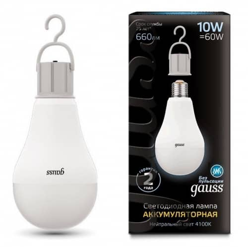 Купить Лампа Gauss 102402200 A60 10W E27 4100K с аккумулятором светодиодная по низкой цене