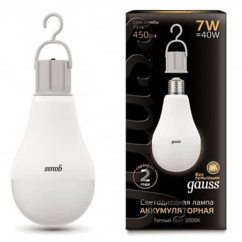 Купить Лампа Gauss 102402107 A60 7W E27 3000K с аккумулятором светодиодная по низкой цене