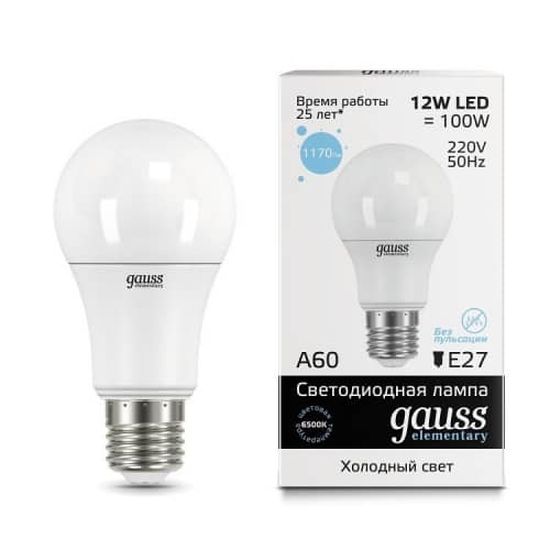 Купить Лампа Gauss 23232 Elementary A60 12W E27 6500K светодиодная по низкой цене