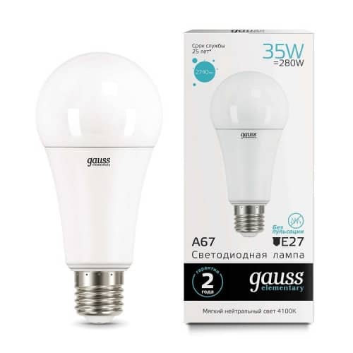 Купить Лампа Gauss 70225 Elementary A67 35W E27 4100K светодиодная по низкой цене