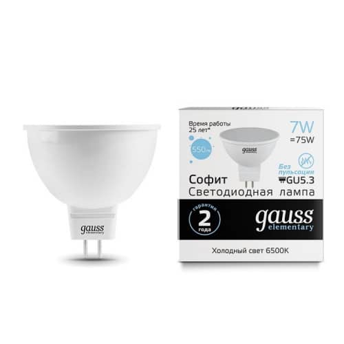Купить Лампа Gauss 13537 Elementary MR16 7W GU5.3 6500К светодиодная по низкой цене