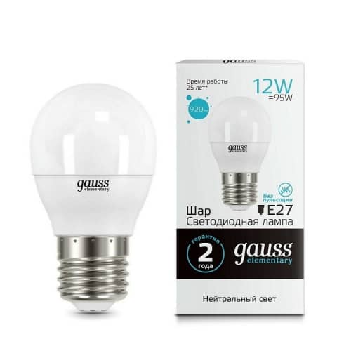 Купить Лампа Gauss 53222 Elementary Шар 12W E27 4100K светодиодная по низкой цене