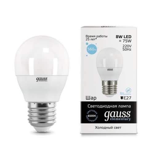 Купить Лампа Gauss 53238 Elementary Шар 8W E27 6500K светодиодная по низкой цене